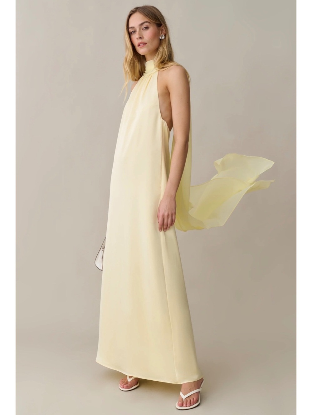 NWT o.p.t By Few Moda Alessia Maxi Dress Chiffon Neck Scarf Size Small Butter